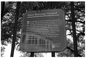sign, Eliot Burying ground
