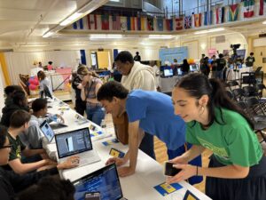 Guests ask questions about the students prototype.