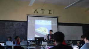 A student presenting his ideas to his fellow classmates.